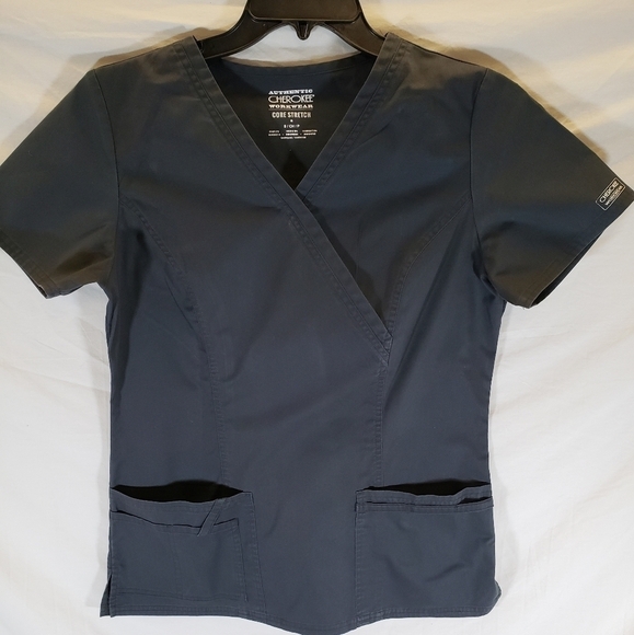 Cherokee Workwear Womens WW Flex Gray Scrub Top Size Small - Picture 3 of 6